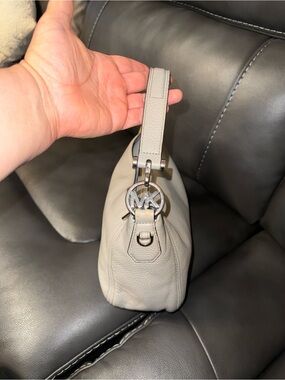 Michael Kors Light Taupe Pebbled Leather Shoulder Bag with MK Charm